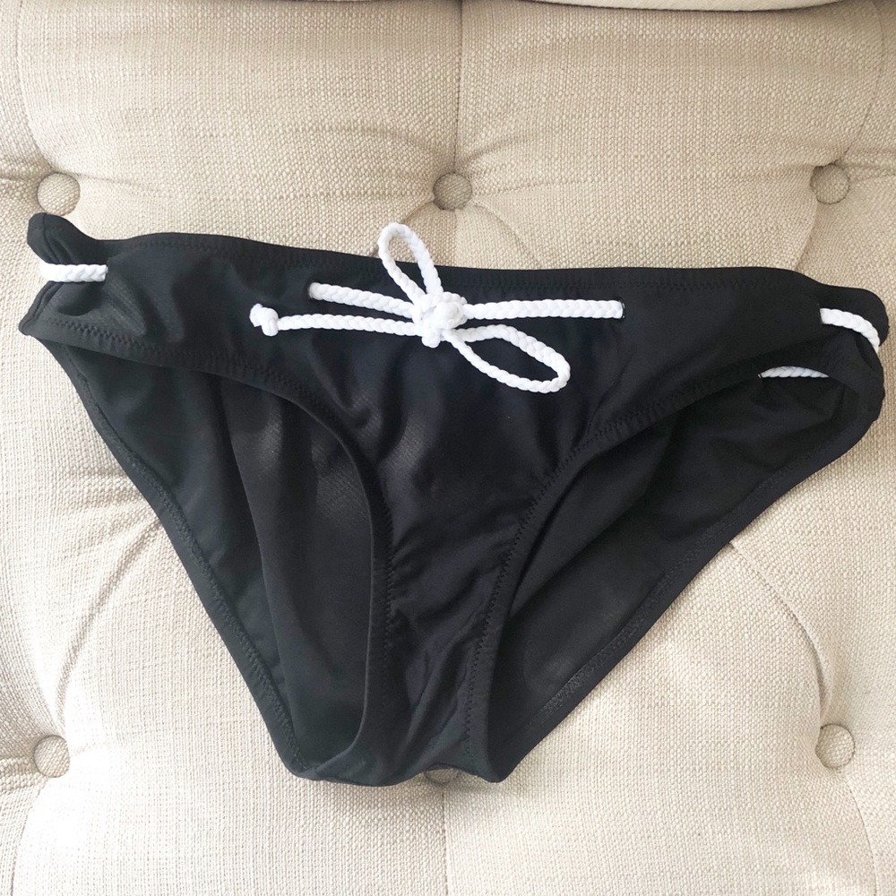 NWT J. CREW black bikini bottoms w/ white tie cord